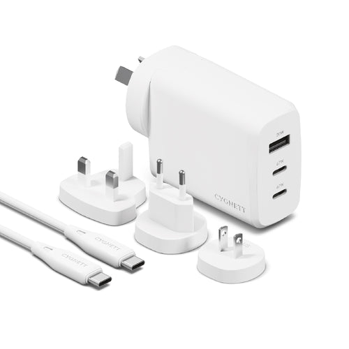 Cygnett Voyager 67W Multi-Port GaN Travel Wall Charger - White (CY4771PDWCH), 2x USB-C (67W), 1x USB-A (20W),1M USB-C to USB-C , 2 Years Warranty - Image 1