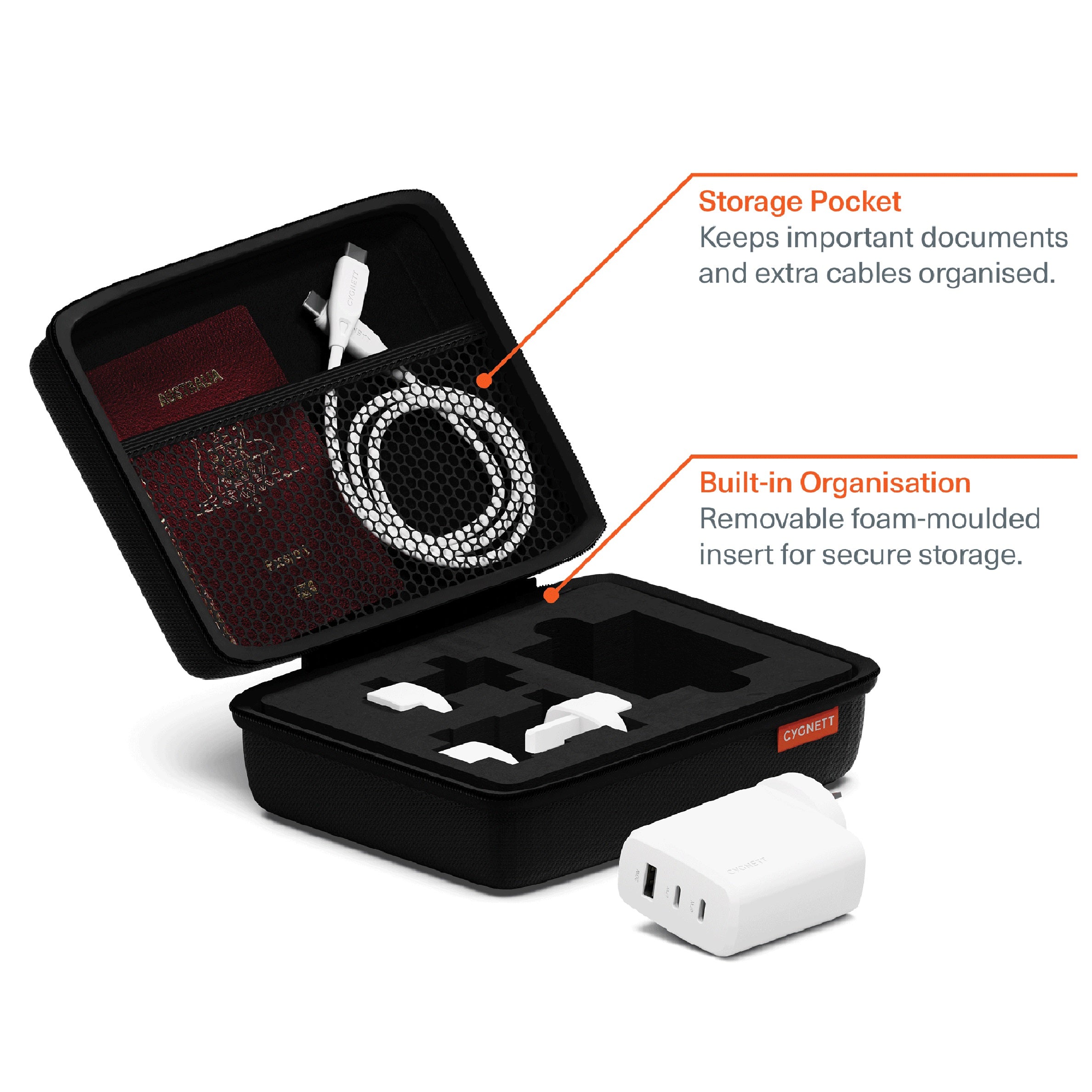 Cygnett Voyager 67W Multi-Port GaN Travel Wall Charger - White (CY4771PDWCH), 2x USB-C (67W), 1x USB-A (20W),1M USB-C to USB-C , 2 Years Warranty - Image 2