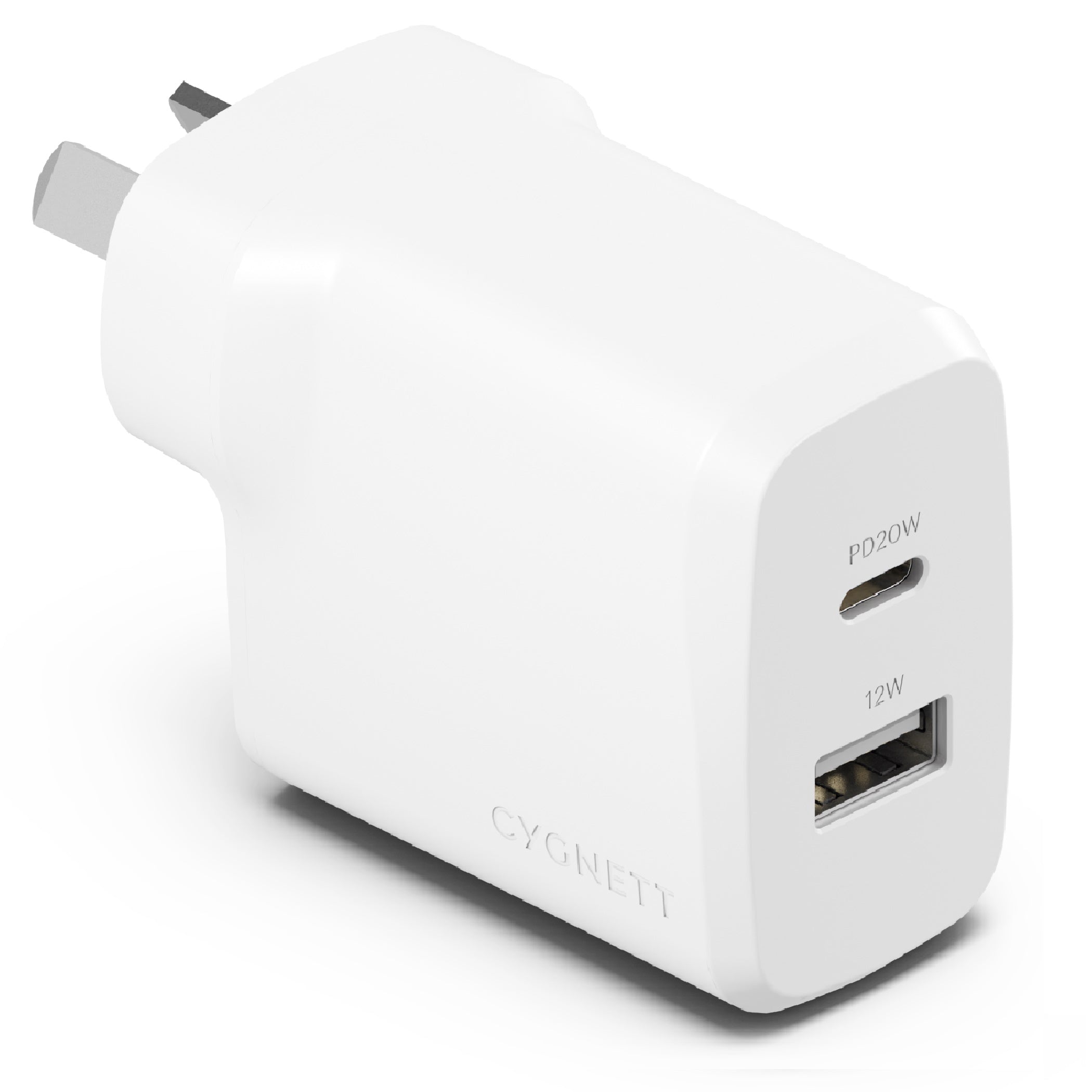 Cygnett PowerPlus 32W Dual Port (20W USB-C + 12W USB-A) PD Fast Wall Charger-White(CY4772PDWCH),Palm-Size,Portable,Charge 2x Devices,2 Years Warranty - Image 1
