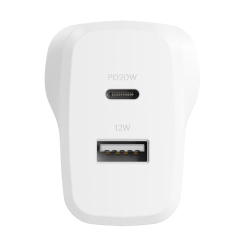 Cygnett PowerPlus 32W Dual Port (20W USB-C + 12W USB-A) PD Fast Wall Charger-White(CY4772PDWCH),Palm-Size,Portable,Charge 2x Devices,2 Years Warranty - Image 2