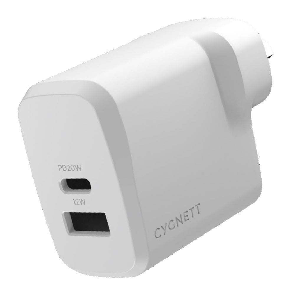 Cygnett PowerPlus 32W Dual Port (20W USB-C + 12W USB-A) PD Fast Wall Charger-White(CY4772PDWCH),Palm-Size,Portable,Charge 2x Devices,2 Years Warranty - Image 3