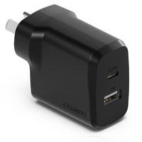 Cygnett PowerPlus 32W Dual Port (20W USB-C + 12W USB-A) PD Fast Wall Charger-Black(CY4773PDWCH),Palm-Size,Portable,Charge 2x Devices,2 Years Warranty - Image 1