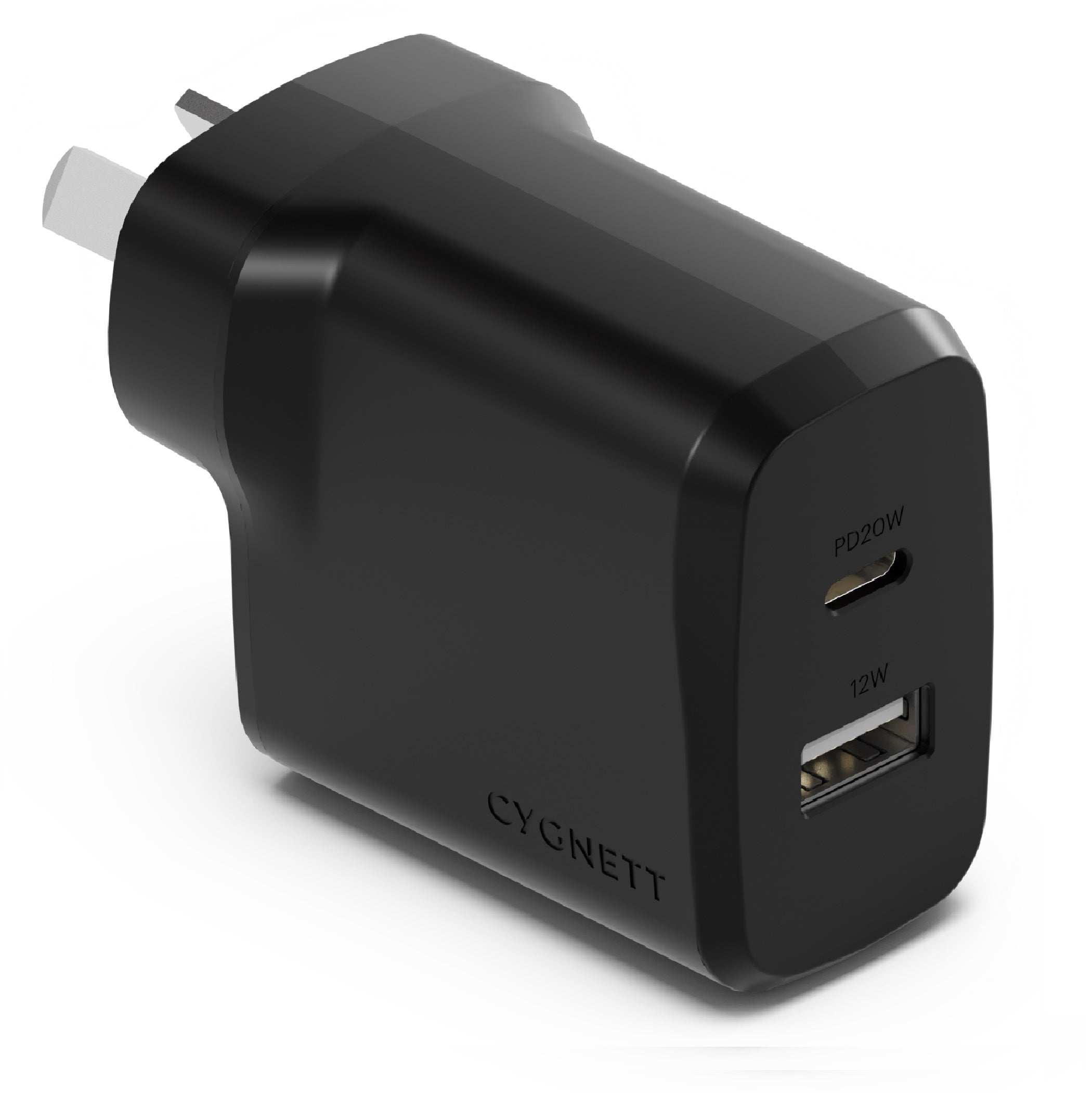 Cygnett PowerPlus 32W Dual Port (20W USB-C + 12W USB-A) PD Fast Wall Charger-Black(CY4773PDWCH),Palm-Size,Portable,Charge 2x Devices,2 Years Warranty - Image 1