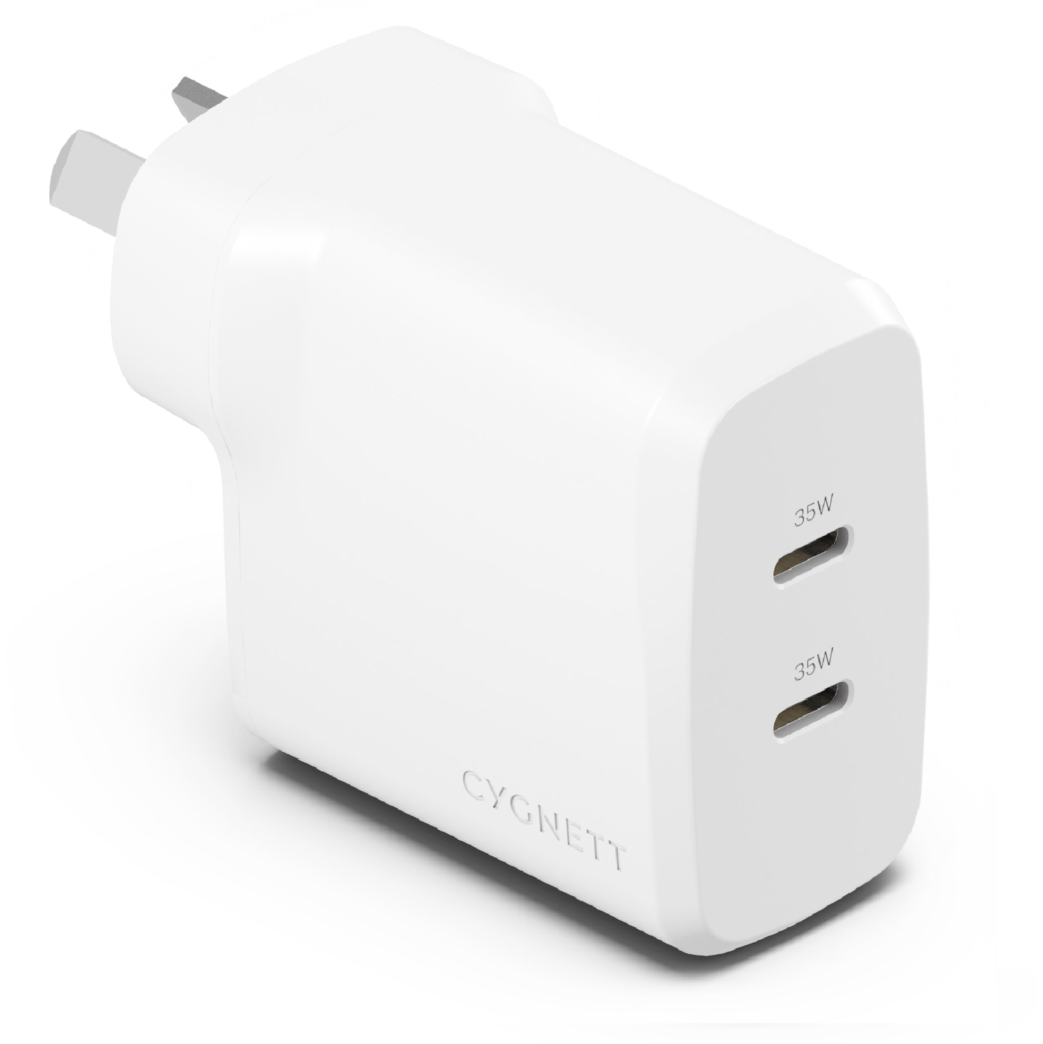 Cygnett PowerPlus 35W Dual Port USB-C PD Fast Wall Charger -White(CY4774PDWCH),2xUSB-C(35W), Best for iPhone,Samsung's PPS & USB-C Devices, 2 Years Wa - Image 1