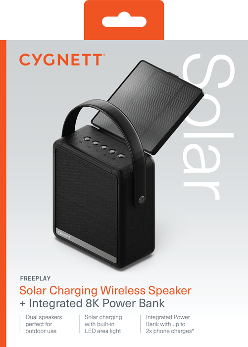 Cygnett FreePlay Solar Charging Wireless Speaker & 8K Power Bank - Black(CY4968SOSPE),Dust & Water Resistant,Dual Speaker,10 Meter, 2 Years Warranty - Image 4