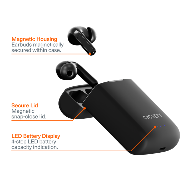 Cygnett FreePlay Solar Charging True Wireless Earbuds -Black(CY4969SOEAR) -Bluetooth 5.3 TWS,5 hours,Touch Control,Solar charging - Image 3