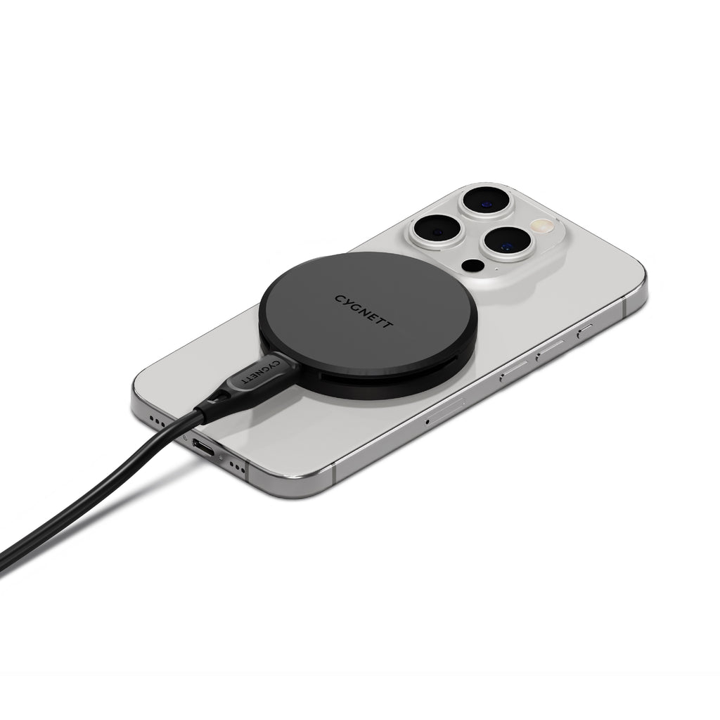 Cygnett ChargePuck Qi2 15W Fast Wireless Charger -Black(CY5061CCRGP), Compact & Lightweight,1.2M USB-C Cable,Perfect for Travel,2 Years Warranty - Image 1
