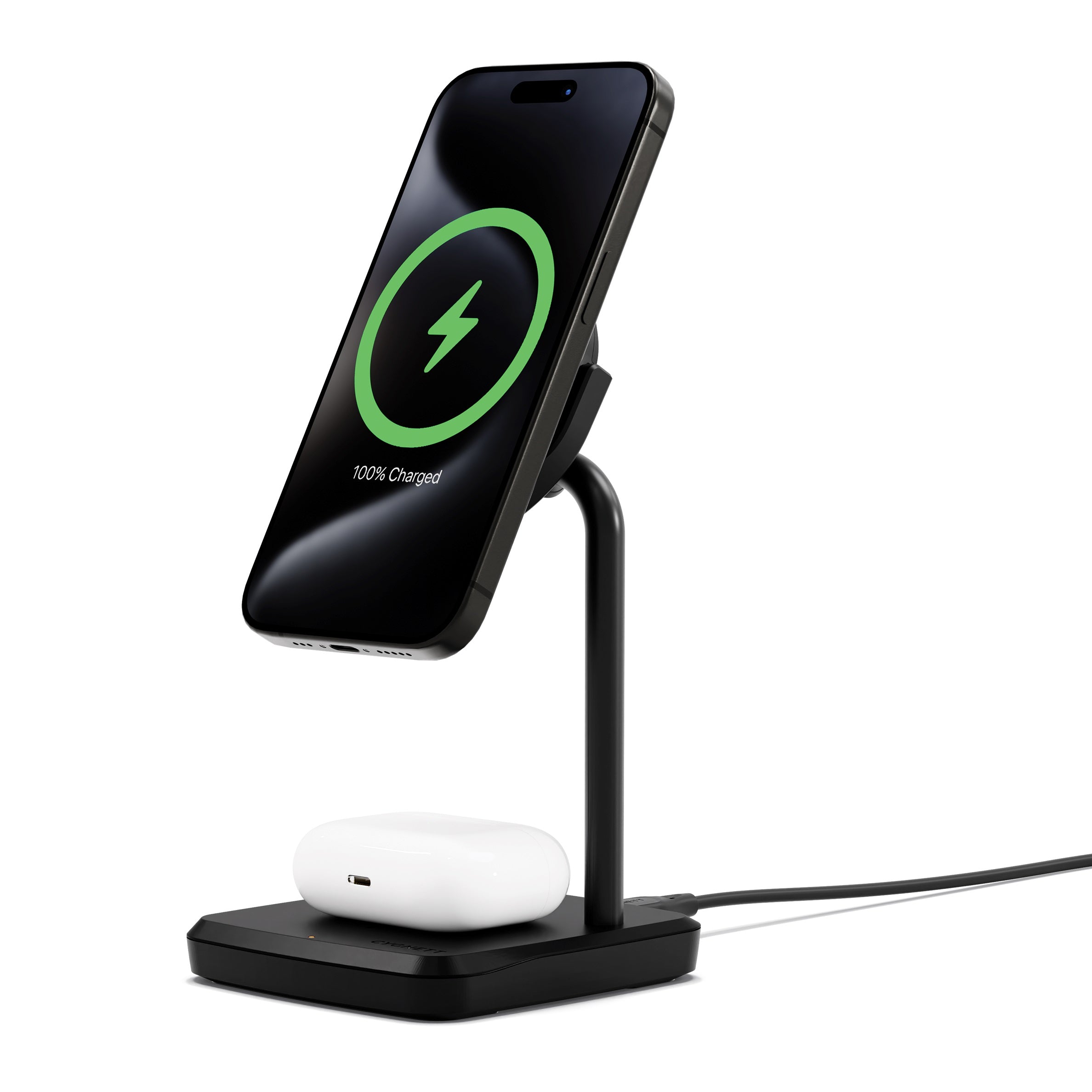 Cygnett ChargeBase Qi2 2-in-1 Magnetic 15W Wireless Charger - Black (CY5067BUNCP),1.2M USB-C Cable,25W Wall Charger,80° Swivel Head,2 Years Warranty - Image 1