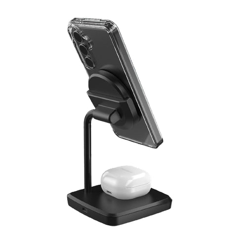 Cygnett ChargeBase Qi2 2-in-1 Magnetic 15W Wireless Charger - Black (CY5067BUNCP),1.2M USB-C Cable,25W Wall Charger,80° Swivel Head,2 Years Warranty - Image 2