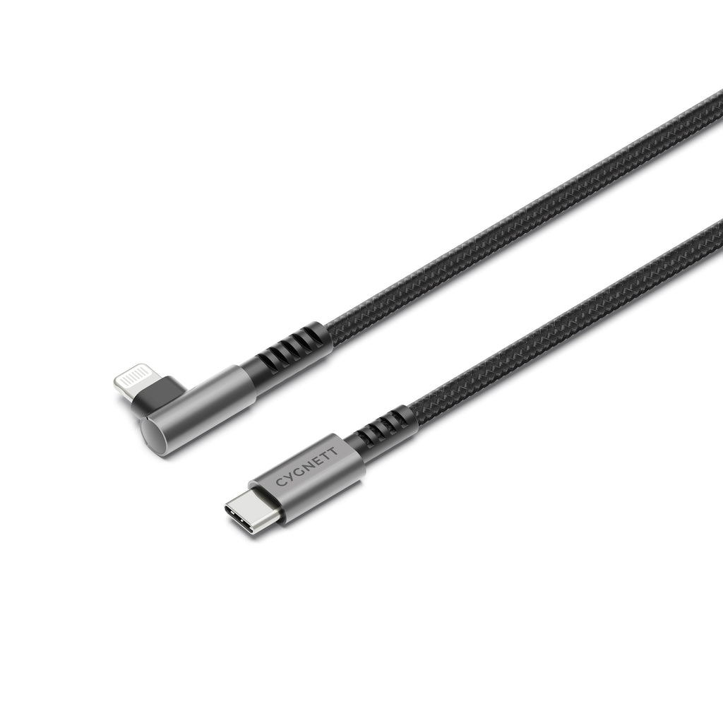 Cygnett Unite Right-Angle Lightning to USB C Cable (1M) - Black (CY5102PCCCL), 30W, Double Braided, 480Mbps Transfer, Fast Charge, 2 Years Warranty - Image 1
