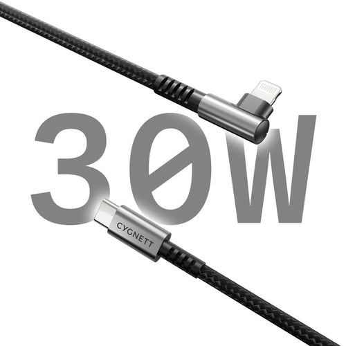 Cygnett Unite Right-Angle Lightning to USB C Cable (1M) - Black (CY5102PCCCL), 30W, Double Braided, 480Mbps Transfer, Fast Charge, 2 Years Warranty - Image 2