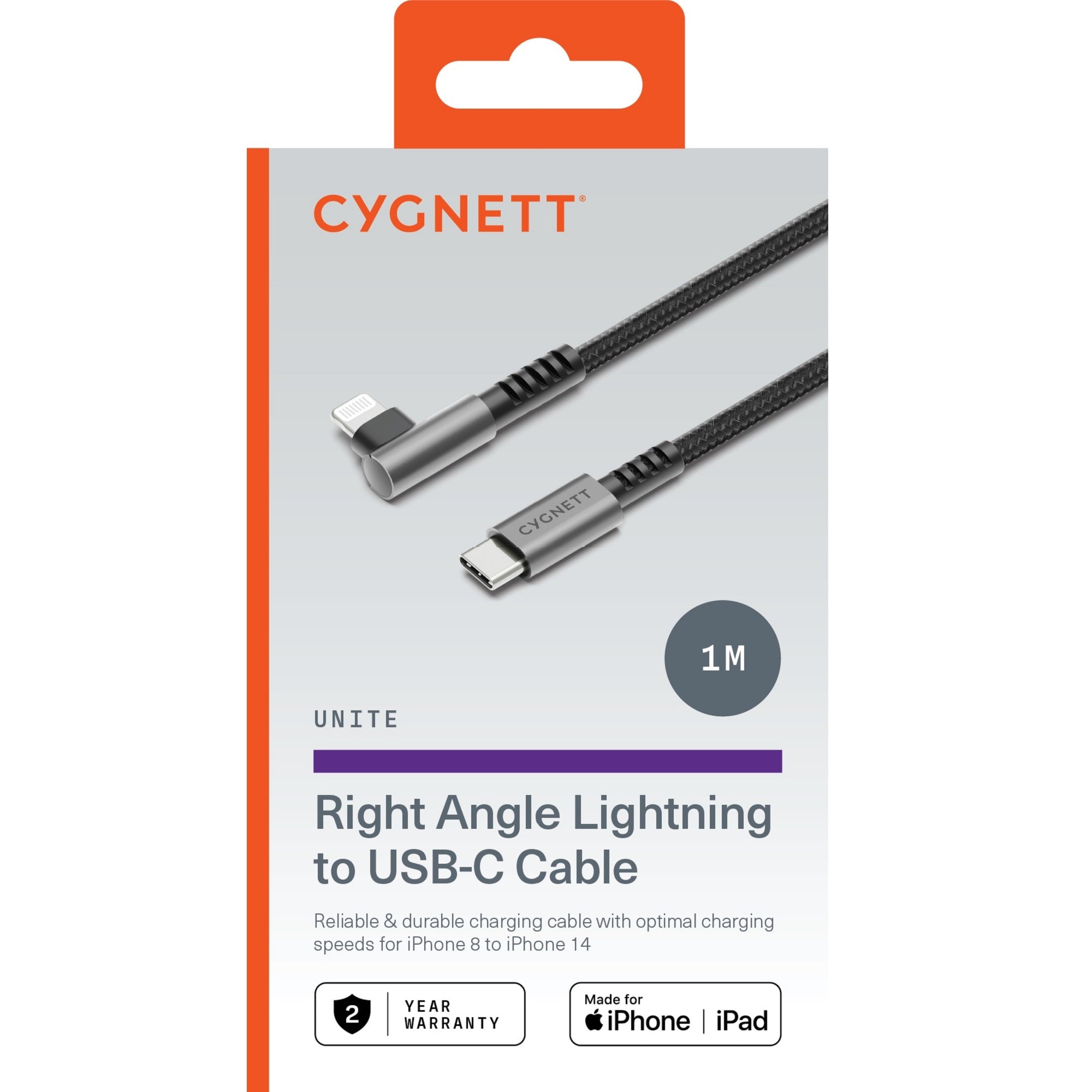 Cygnett Unite Right-Angle Lightning to USB C Cable (1M) - Black (CY5102PCCCL), 30W, Double Braided, 480Mbps Transfer, Fast Charge, 2 Years Warranty - Image 4