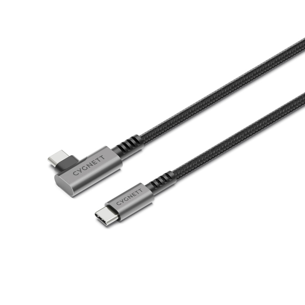 Cygnett Unite Right-Angle USB-C to USB-C (3.1) Cable (1M) - Black (CY5104PCTYC), 240W, Double Braided, 10Gbps Transfer, Fast Charge, 2 Years Warranty - Image 1