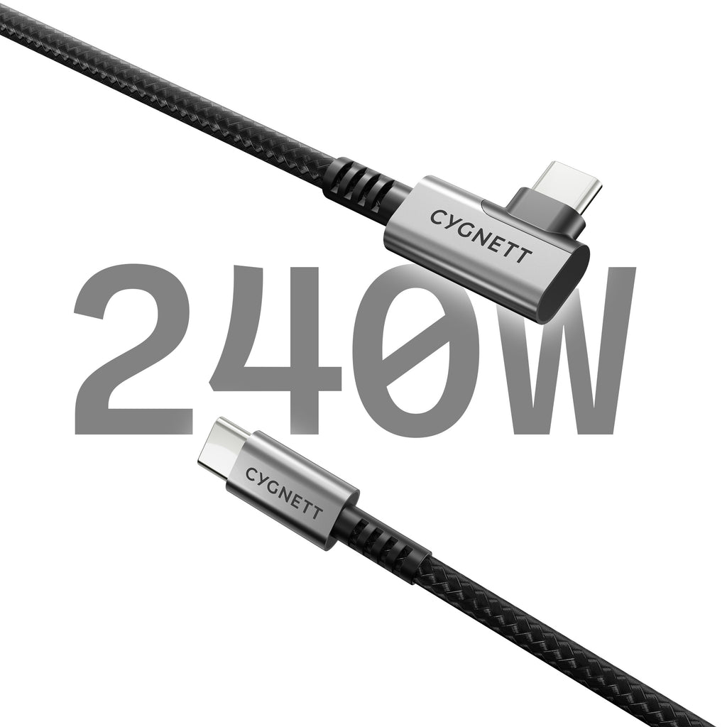 Cygnett Unite Right-Angle USB-C to USB-C (3.1) Cable (1M) - Black (CY5104PCTYC), 240W, Double Braided, 10Gbps Transfer, Fast Charge, 2 Years Warranty - Image 2