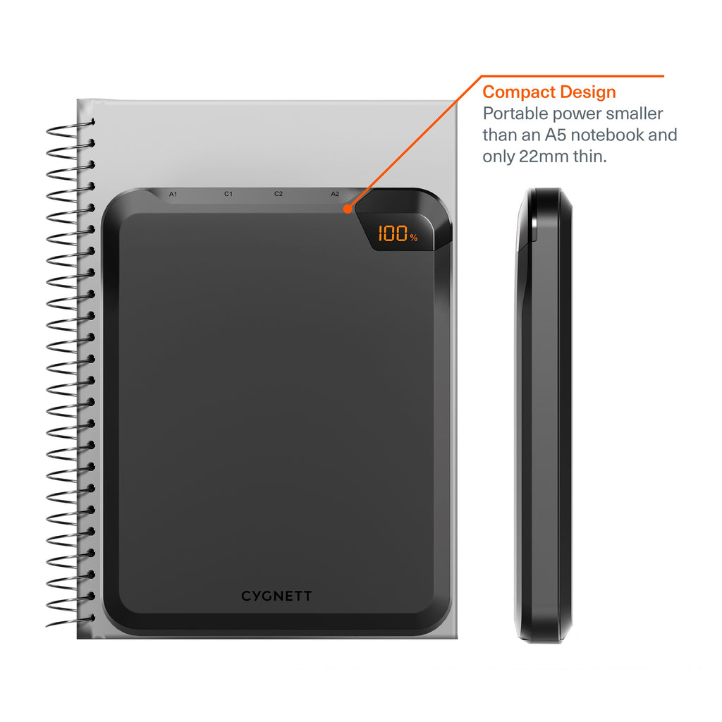 Cygnett ChargeUp VertPWR 25K mAh Laptop Power Bank + USB-C Cable (40CM) + Stand - Obsidian (CY5128PBCHE),100W, 4x USB Charging Ports, 2 Years Warranty - Image 2