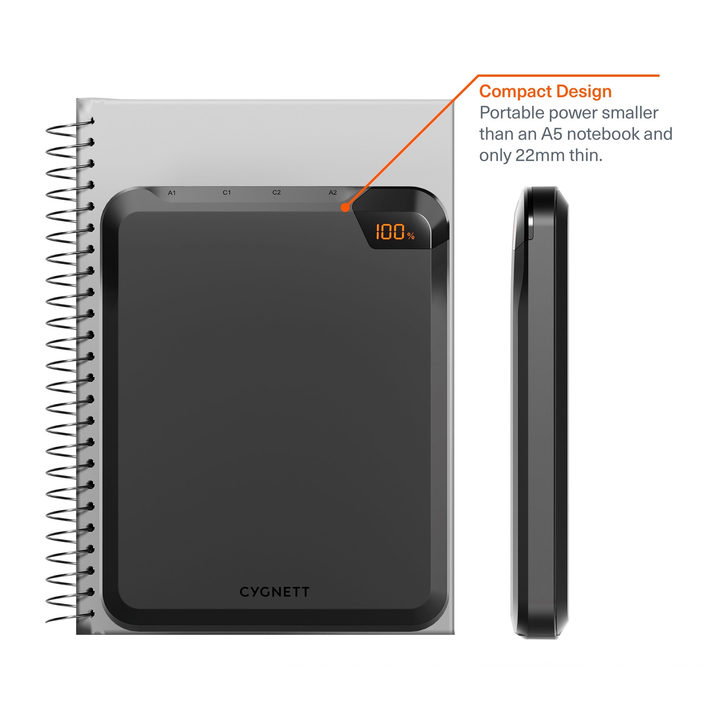 Cygnett ChargeUp VertPWR 25K mAh Laptop Power Bank + USB-C Cable (40CM) + Stand - Obsidian (CY5128PBCHE),100W, 4x USB Charging Ports, 2 Years Warranty - Image 2