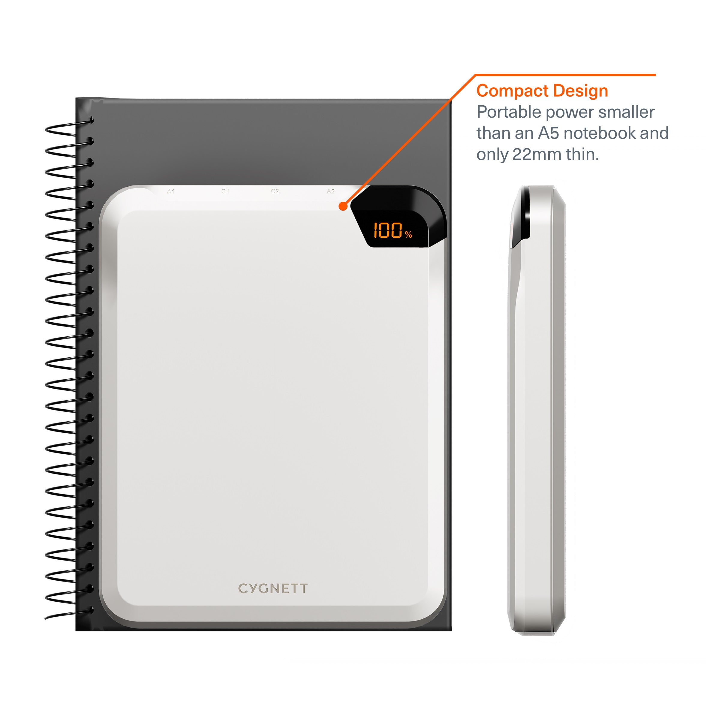 Cygnett ChargeUp VertPWR 25K mAh Laptop Power Bank + USB-C Cable (40CM) + Stand - Champagne (CY5129PBCHE),100W,4x USB Charging Ports, 2 Years Warranty - Image 2