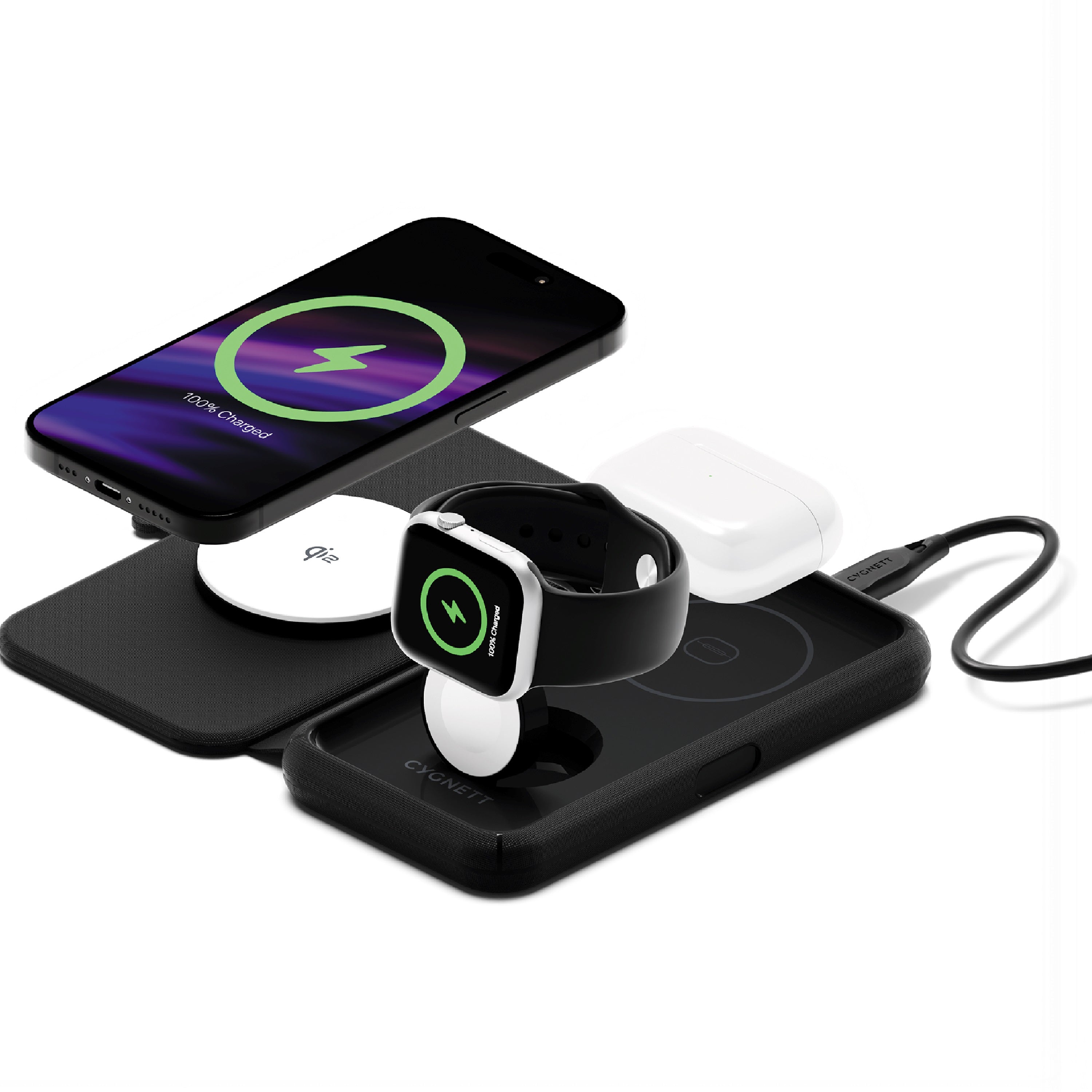 Cygnett MagTravel Qi2.0 2-in-1 Wireless Charger - Black (CY5138WIRDE), 1.2M USB-C Cable,15W, Compact and lightweight, 2 Years Warranty - Image 5