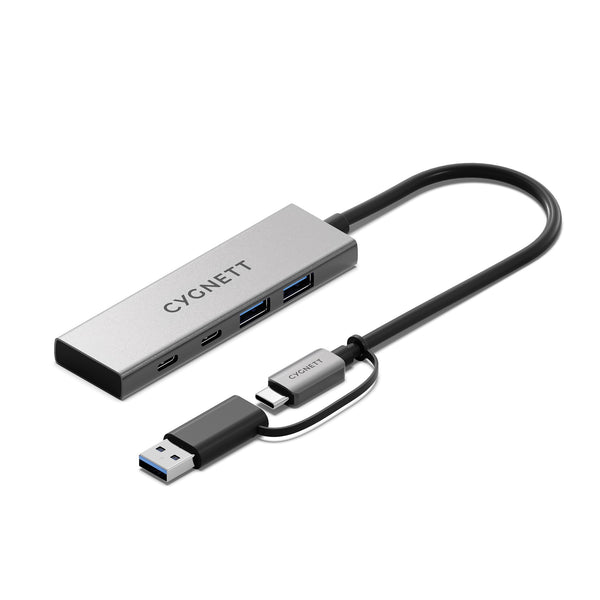 Cygnett Unite 4-in-1 USB-C to USB-C & USB-A Hub - White (CY5389CYHUB),2x USB-C, 2x USB-A, 10Gbps Transfer, USB-C to USB-A Adapter, 2 Years Warranty