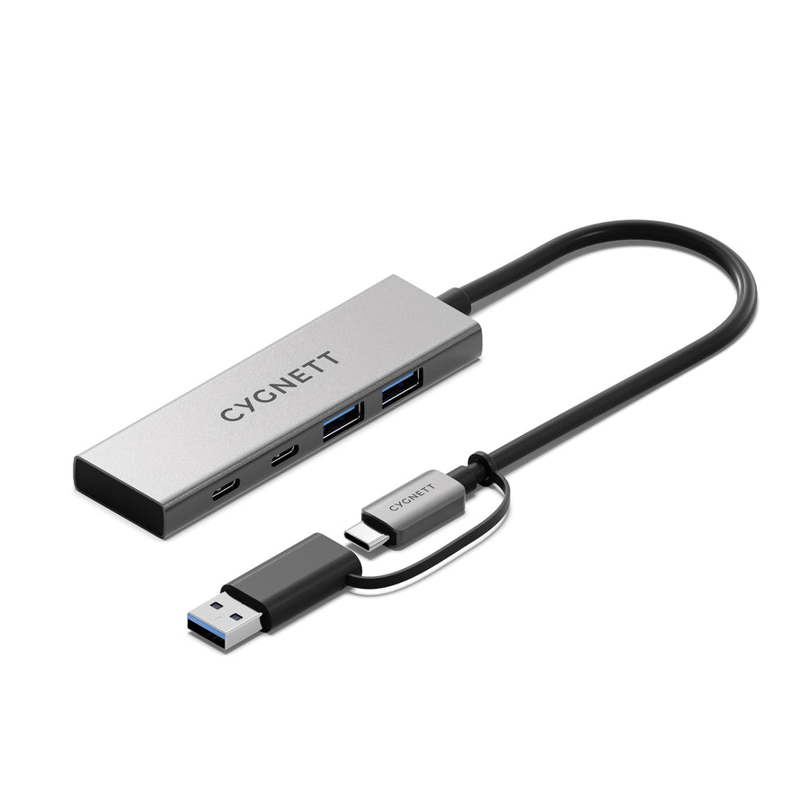 Cygnett Unite 4-in-1 USB-C to USB-C & USB-A Hub - White (CY5389CYHUB),2x USB-C, 2x USB-A, 10Gbps Transfer, USB-C to USB-A Adapter, 2 Years Warranty