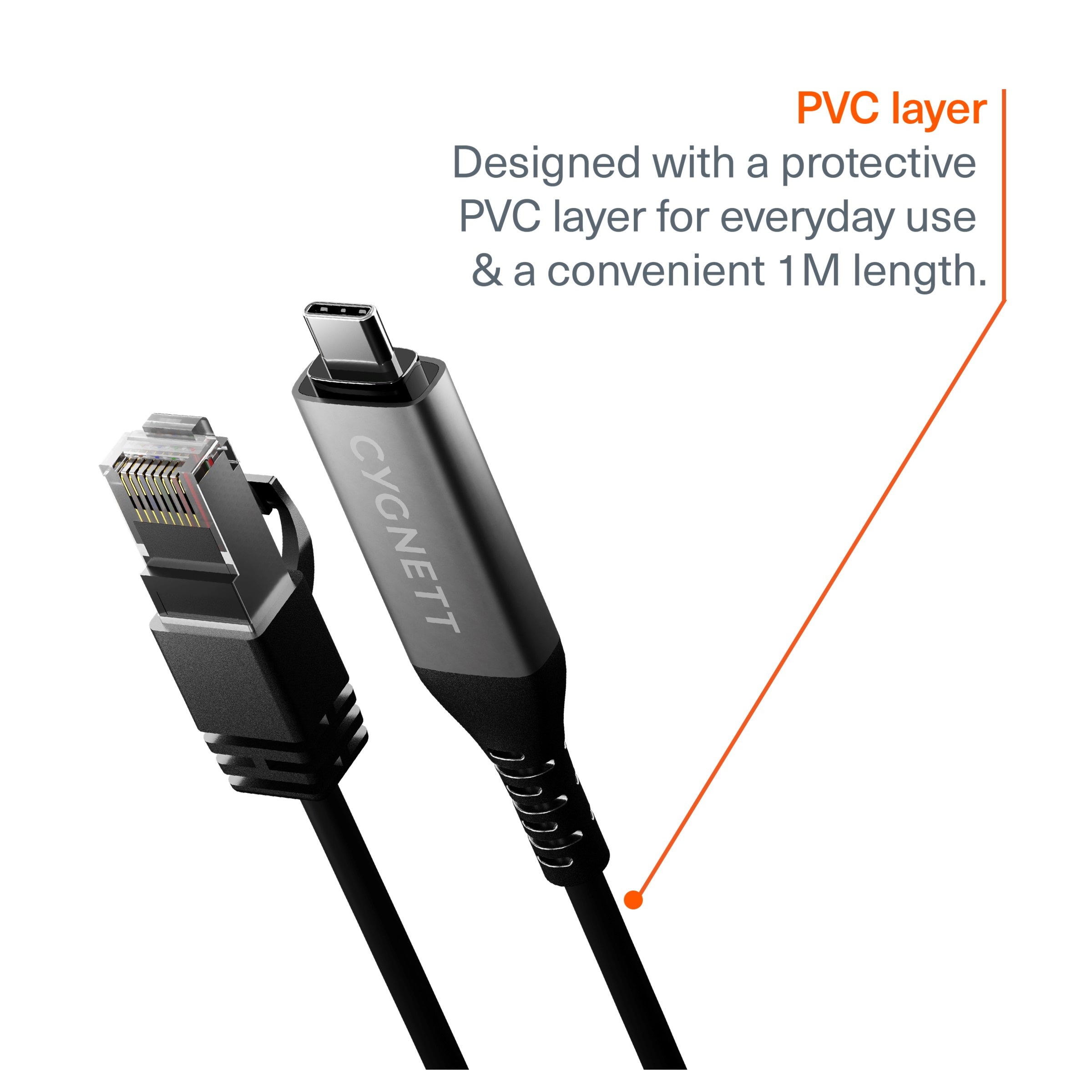 Cygnett Unite USB-C to RJ45 Gigabit Ethernet Cable 1m - Black (CY5505PCCCE), 1Gbps, USB 3.2 Gen 1, USB 2.0, Universal Compatibility, 2 Years Warranty - Image 2