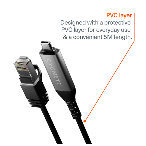 Cygnett Unite USB-C To RJ45 Ethernet Cable Gigabit (5M) - Black(CY5506PCCCE), 1Gbps, USB 3.2, Universal Compatibility, 2 Years Warranty - Image 2