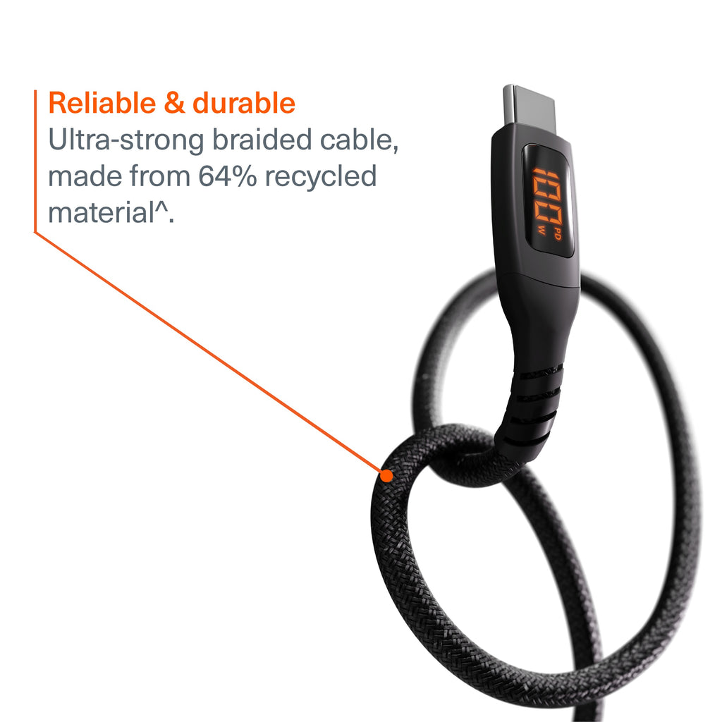 Cygnett Unite Intelli USB-C to USB-C Cable with LED Display (1M) - Black (CY5507PCCCC), 100W, 480Mbps Transfer, Fast Charge, 2 Years Warranty - Image 3