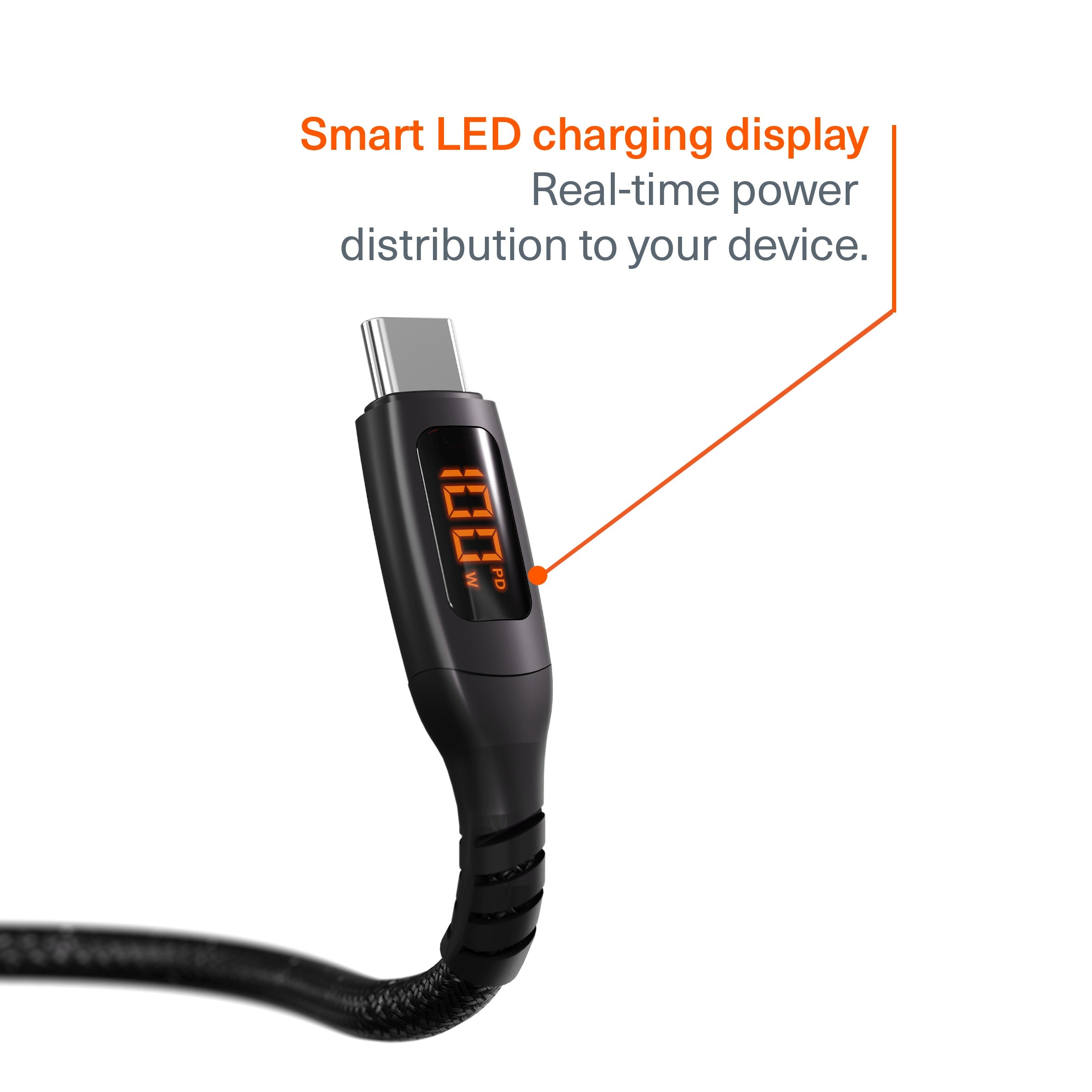 Cygnett Unite Intelli USB-C to USB-C Cable with LED Display (50cm) - Black(CY5508PCCCC), 100W, 480Mbps Transfer, Fast Charge, 2 Years Warranty - Image 2