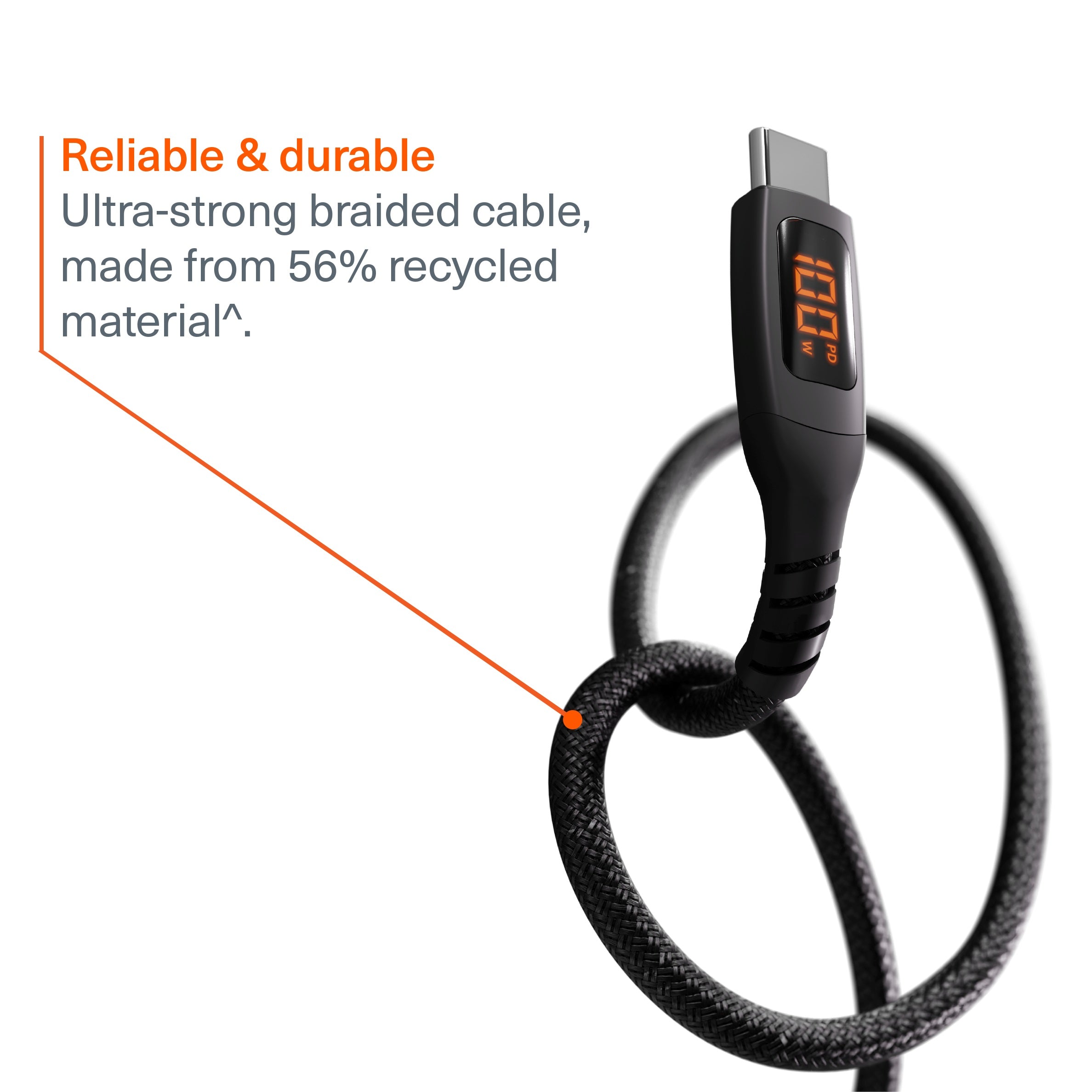 Cygnett Unite Intelli USB-C to USB-C Cable with LED Display (50cm) - Black(CY5508PCCCC), 100W, 480Mbps Transfer, Fast Charge, 2 Years Warranty - Image 3
