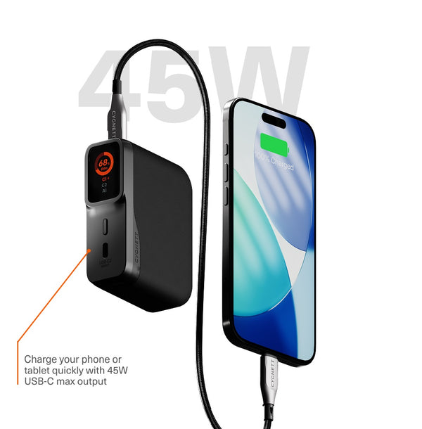 Cygnett Encore 10k mAh Power Bank - Graphite(CY5630PBCHE), 45W, 2x USB-C PD, 1x USB-A Ports, LED Display,Fast Charge,3x Device Charge,2 Years Warranty