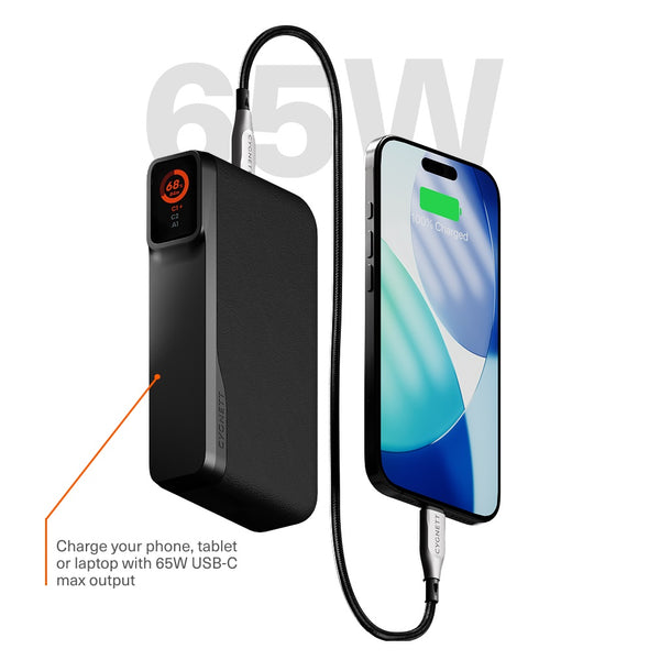 Cygnett Encore 20k mAh Power Bank - Graphite(CY5633PBCHE), 65W, 2x USB-C PD, 1x USB-A Ports, LED Display,Fast Charge,3x Device Charge,2 Years Warranty