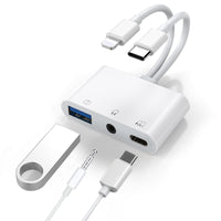 USP Lightning/USB-C to USB Adapter features a USB OTG Port, 3.5mm Headphone Jack & Fast-charging Port, 5 Years Warranty - Image 1