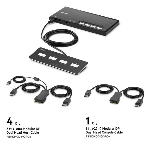 Belkin Cybersecurity and Secure KVM 4-Port Dual Head DP Modular Secure KVM Switch PP4.0 W/ Remote - Black(F1DN204MOD-PP-4),12VDC 2.5A,2 Years Warranty