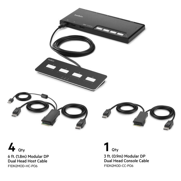 Belkin Cybersecurity and Secure KVM 4-Port Dual Head DP Modular Secure KVM Switch PP4.0 W/ Remote - Black(F1DN204MOD-PP-4),12VDC 2.5A,2 Years Warranty - Image 4