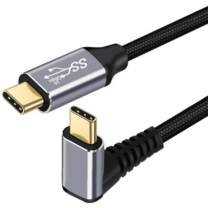 USP Braided USB-C to USB-C Right Angle Cable (1M) - Black,  100W Power, Support 10Gbps Data Speed, Reversible Design,5 Years Warranty - Image 2