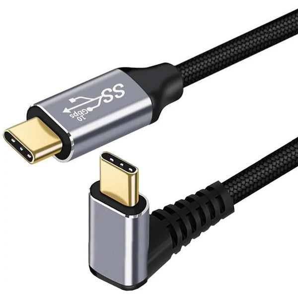 USP Braided USB-C to USB-C Right Angle Cable (1M) - Black,  100W Power, Support 10Gbps Data Speed, Reversible Design,5 Years Warranty