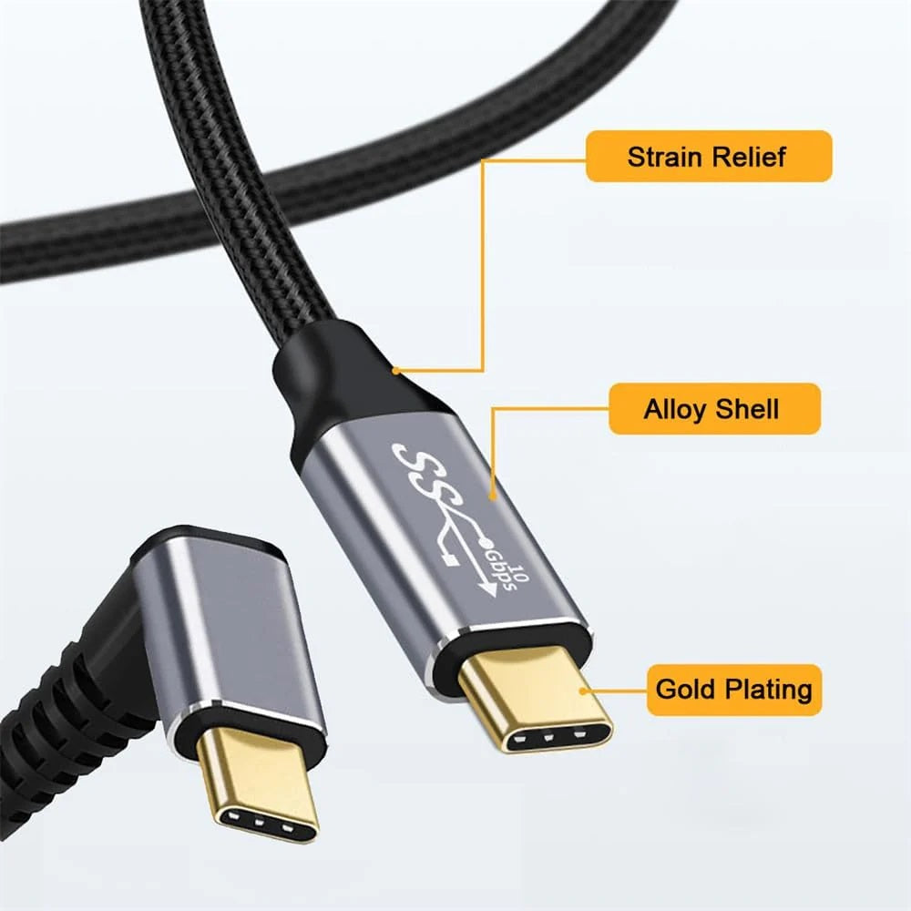 USP Braided USB-C to USB-C Right Angle Cable (1M) - Black,  100W Power, Support 10Gbps Data Speed, Reversible Design,5 Years Warranty - Image 3