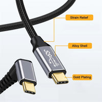 USP Braided USB-C to USB-C Right Angle Cable (1M) - Black,  100W Power, Support 10Gbps Data Speed, Reversible Design,5 Years Warranty - Image 3