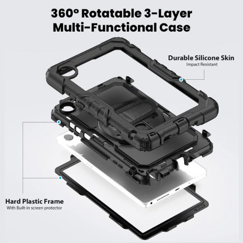 USP Rugged Samsung Galaxy A11/ Tab A9 (8.7") Case Black - Built-in-Kickstand, Hand & Shoulder Strap, DropProof,5 Years Warranty - Image 2