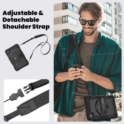USP Rugged Samsung Galaxy A11/ Tab A9 (8.7") Case Black - Built-in-Kickstand, Hand & Shoulder Strap, DropProof,5 Years Warranty - Image 3