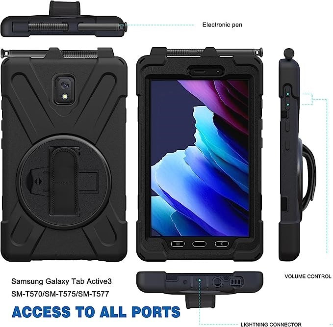 USP Rugged Samsung Galaxy Tab Active5/Tab Active3 (8") Case Black - Built-in-Kickstand, Hand & Shoulder Strap, DropProof,5 Years Warr - Image 4