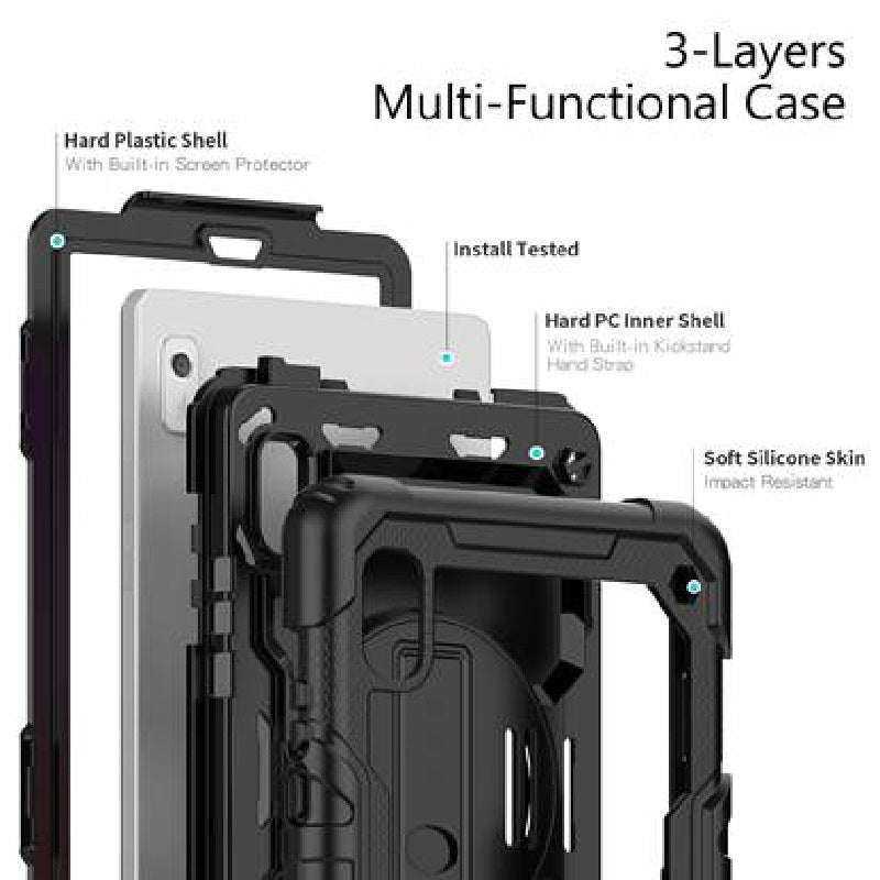 USP Rugged Lenovo Tab M9 (9') Case + Screen Protector Black - Built-in-Kickstand, Adjustable Hand Strap, Shoulder Strap,5 Years Warranty - Image 3