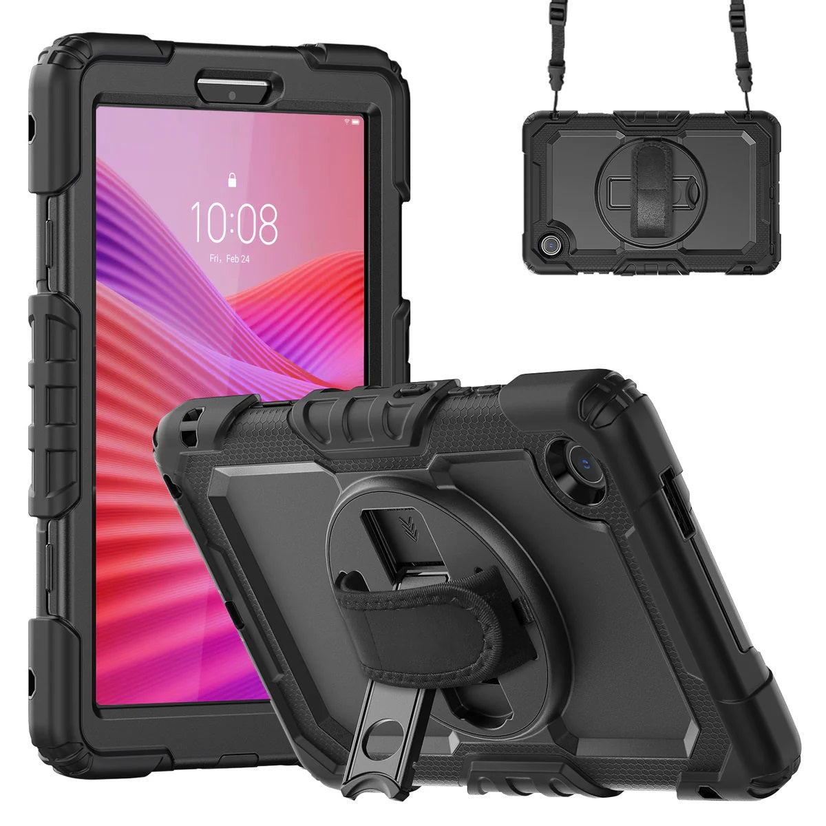 USP Rugged Lenovo Tab One (8.7*) Case Black - Heavy Duty, Built-in-Kickstand, Hand Strap & Shoulder Strap, Raised Edges, 5 Years Warranty - Image 1
