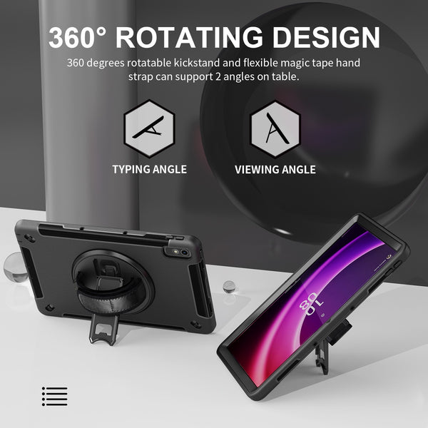 USP Rugged Lenovo Tab P11 (11') (2nd Gen) Case + Screen Protector Black - Built-in-Kickstand, Hand Strap, Raised Edges, 5 Years Warranty