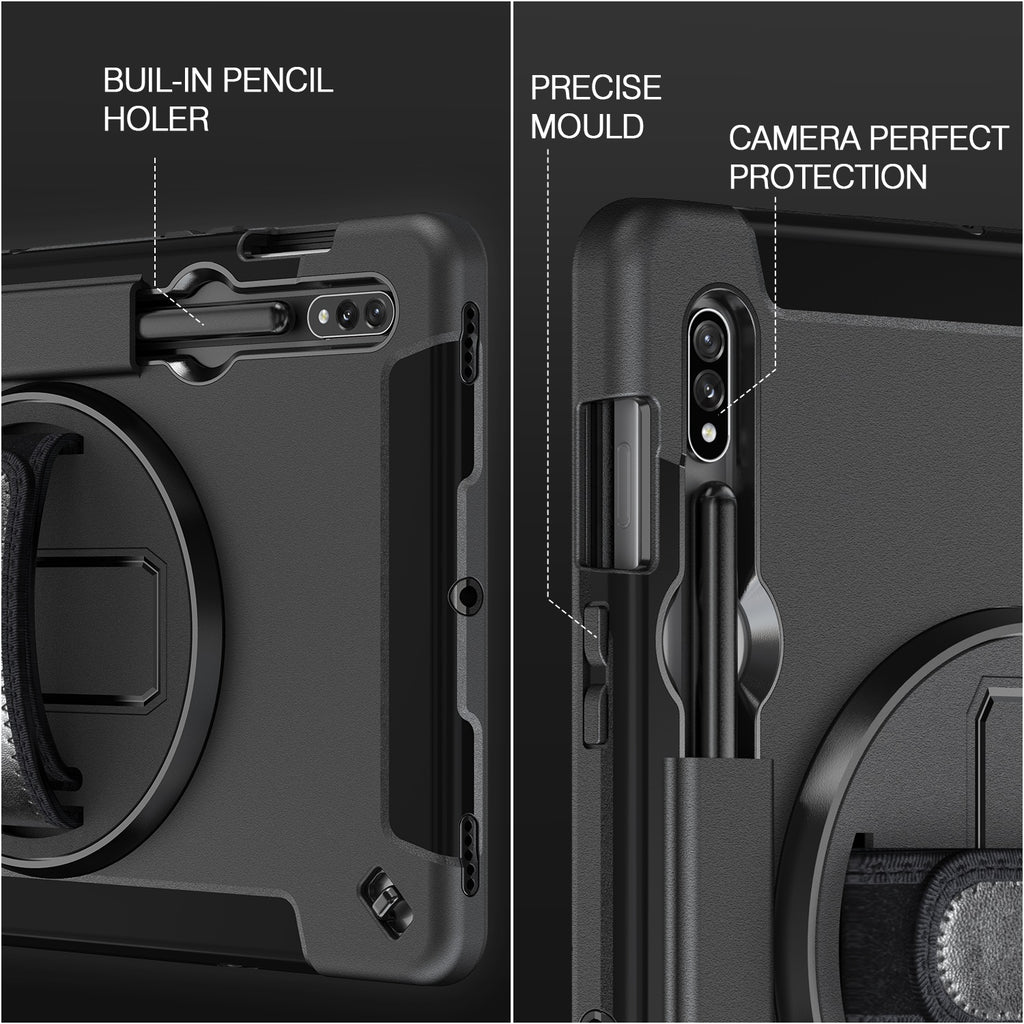 USP Rugged Samsung Galaxy Tab S10+/ Tab S9+ /Tab S9 FE+ (12.4") Case Black -  Built-in-Kickstand, Hand & Shoulder Straps, DropProof, 5 Years Warranty - Image 3