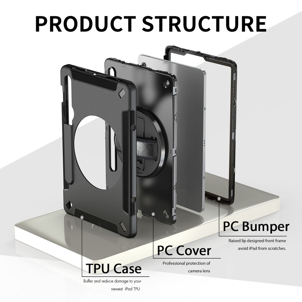 USP Rugged Samsung Galaxy Tab S10+/ Tab S9+ /Tab S9 FE+ (12.4") Case Black -  Built-in-Kickstand, Hand & Shoulder Straps, DropProof, 5 Years Warranty - Image 4