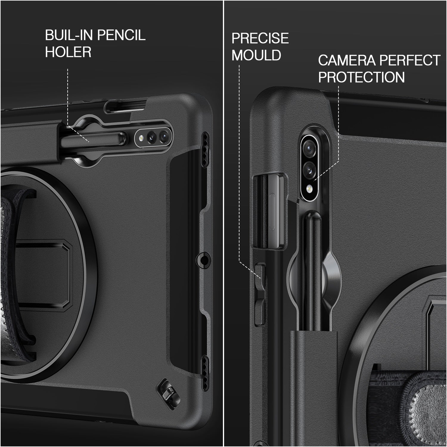 USP Rugged Samsung Galaxy Tab S11 Ultra/ Tab S10 Ultra / Tab S9 Ultra / Tab S8 Ultra (14.6") Case Black - Built-in-Kickstand,5 Years Warranty - Image 3