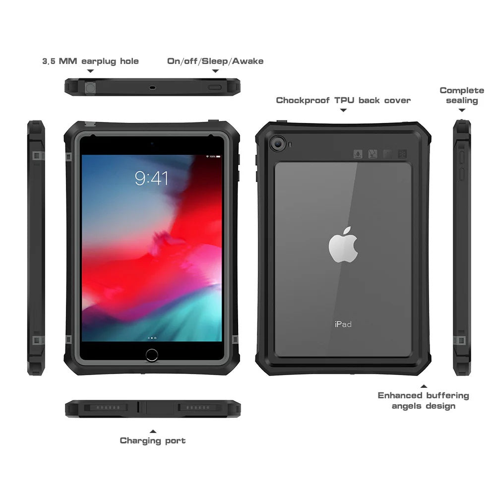 USP Apple iPad Mini (7.9") (5th/4th Gen) WaterProof Case Black - Support Smart Control Keyboard, 360° Rotation, DustProof, SnowProof, 5 Years Warranty - Image 1