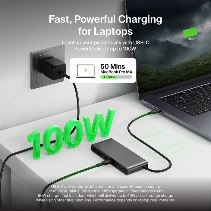 Belkin Connect 8-Port USB-C Hub with 2.5Gb Ethernet - (INC024fqSGY), 100W PD, 10Gbps, 4K@60Hz, 2xUSB-A, 1xUSB-C, 1x HDMI, 1x MicroSD, 2 Years Warranty - Image 4