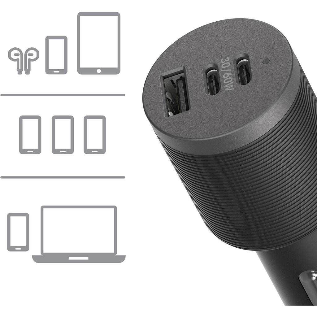 OtterBox 72W USB-C Triple Port Premium Pro Fast Car Charger - Black (78-80899),1x USB-A (12W), 2x USB-C (30W),Fast-Charging for Samsung & iPhone - Image 5